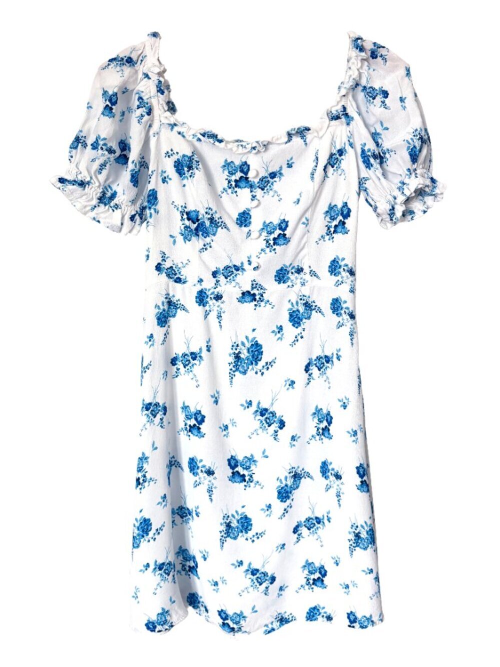 Zara Floral Mini Dress White Blue Small Short Sleeve Spring Summer